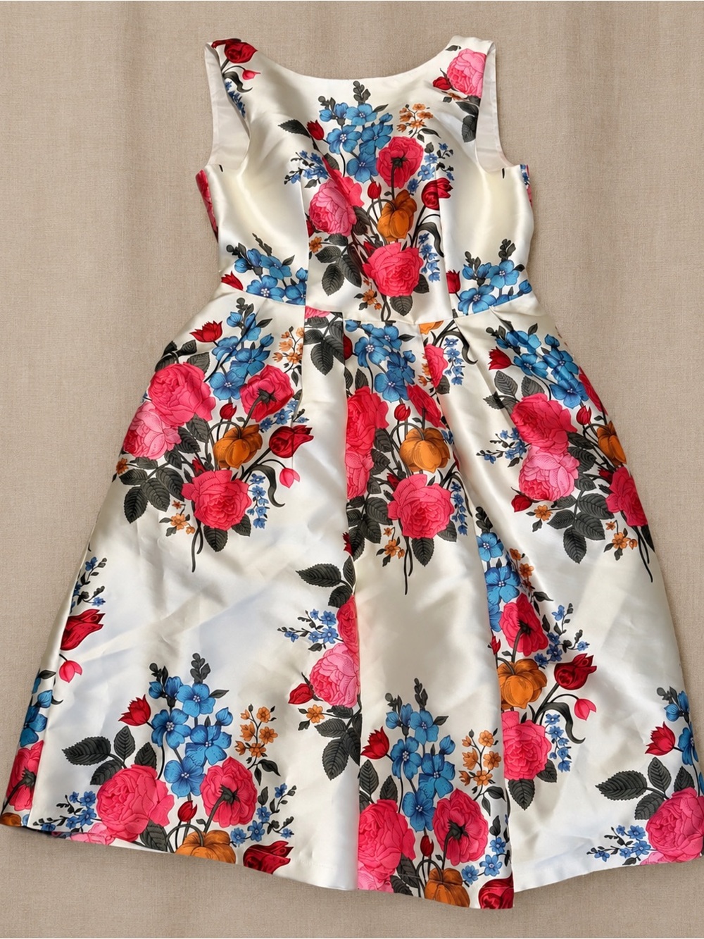 Chi Chi London Floral Midi Dress Size 14 White Satin Twill Pleated Fit Flare 14